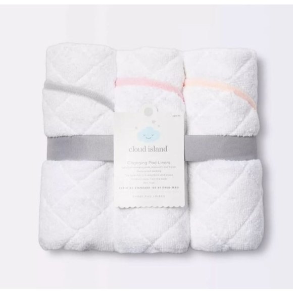Cloud Island Changing Pad Liner White with Pink Edge 3pk - Picture 1 of 8